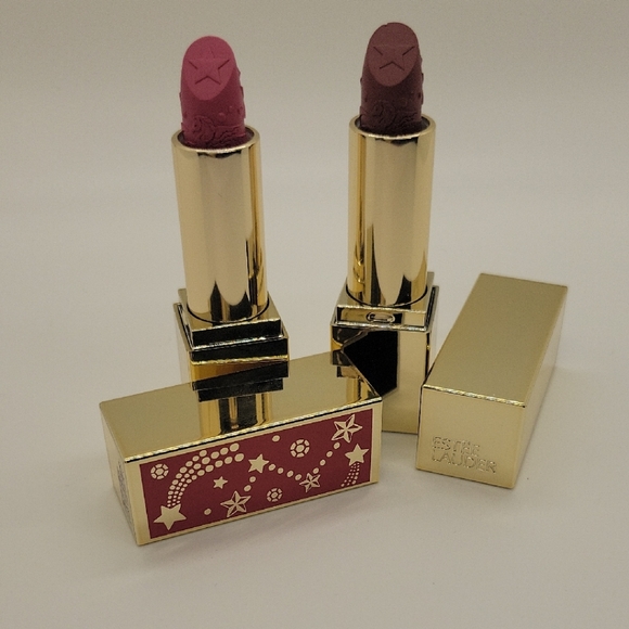 Estee Lauder Lipstick Duo in Pink and Purple with Gold Case - Picture 1 of 9